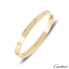 Cartier Yellow Gold Full Diamond Love Bracelet Size 18 B6040518